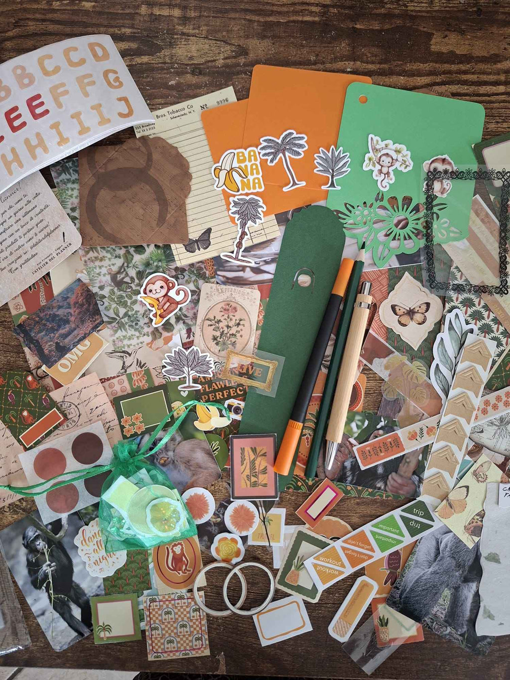 Mystery Box Cancelleria Estetica Giungla e Scimmia - Journaling Kit Tropicale (Pezzo Unico)